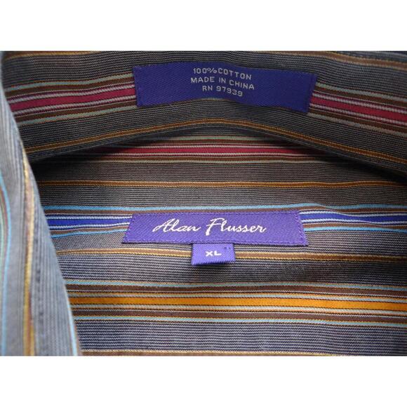 Alan Flusser XL Men's Casual Button-Up Shirt Striped Cotton - Picture 2 of 3
